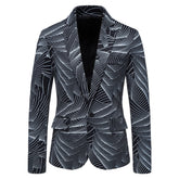 Printed One Button Single-breasted Blazer Black