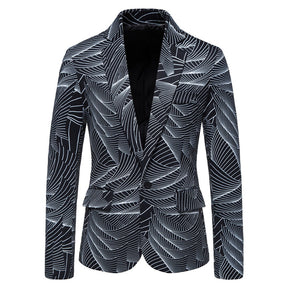 Printed One Button Single-breasted Blazer Black
