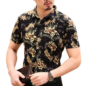 Slim Fit Floral Gold Jasmine Flower Shirt