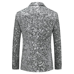 Men's Lapel Pattern Dress Blazer Silver