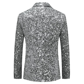 Men's Lapel Pattern Dress Blazer Silver