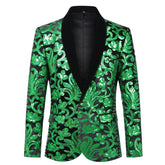 Green Sequins Blazer Shawl Collar Blazer