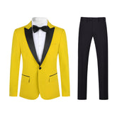 Slim Fit 2-Piece Yellow Pleuche Velvet Tuxedo Suit