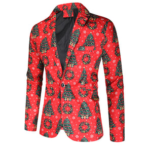 Men's 3-piece Christmas Tree Christmas Print Suit Red