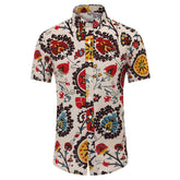 Men's Slim Fit Multicolor Flower Print Short Sleeve Shirt