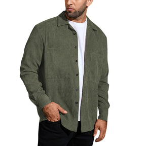 Men's Solid Color Lapel Velvet Shirt Green